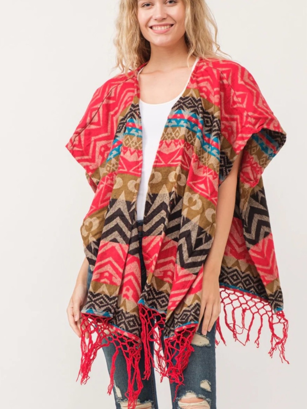 RAJ WHITNEY CHEVRON OPEN-FRONT PONCHO RUANA